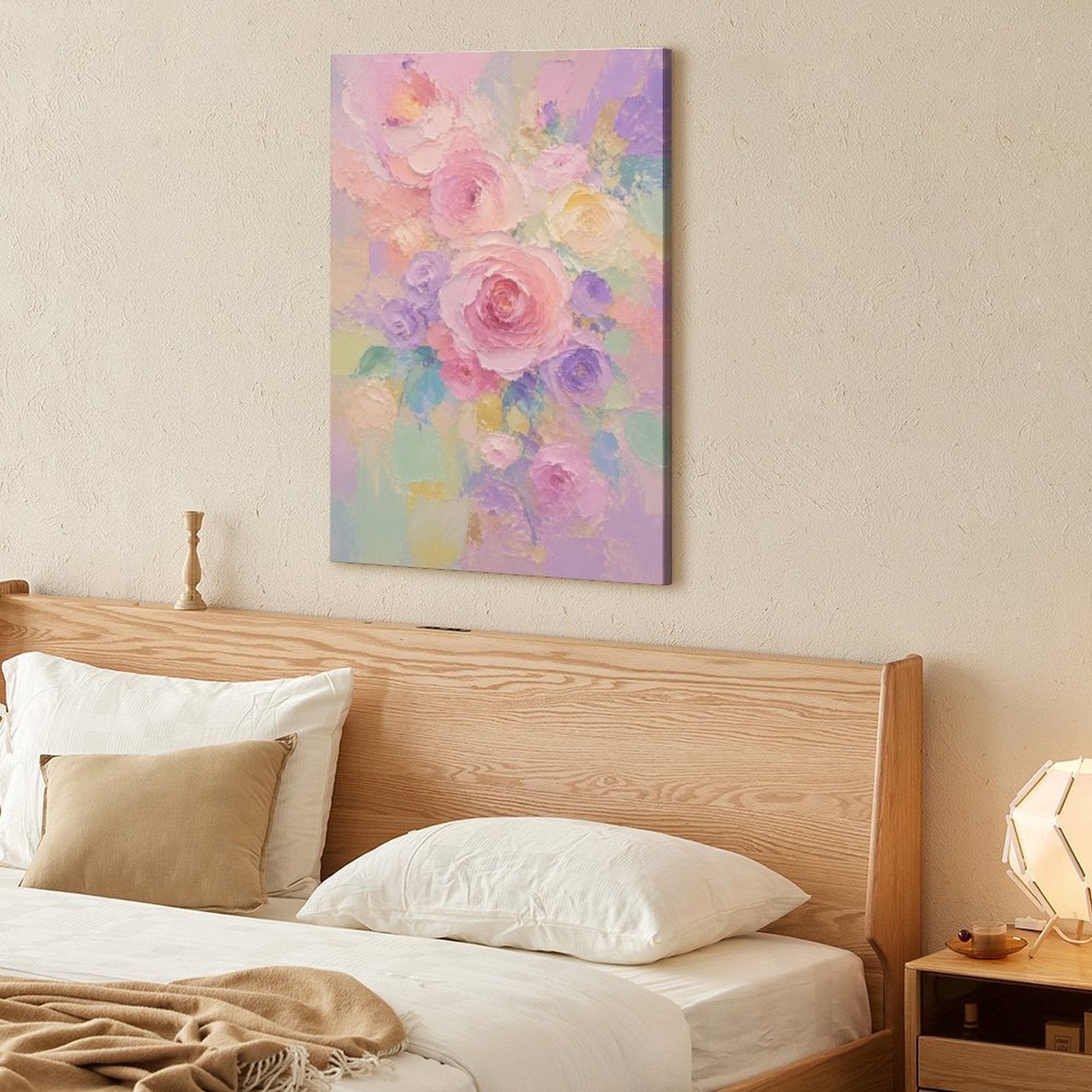 Pastel Rose Peony Bouquet Framed Canvas Wall Art | Soft Pink Purple Floral Print