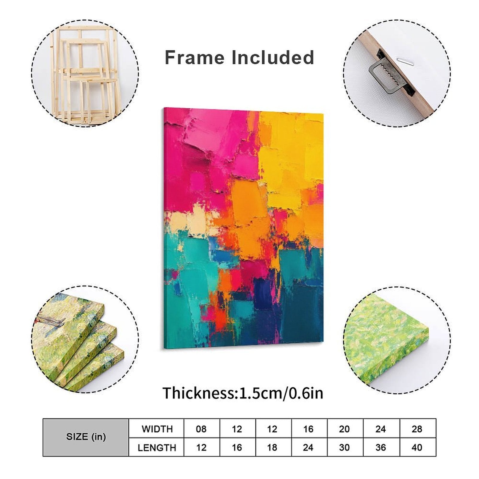 Bold Colorful Abstract Framed Canvas Wall Art | Palette Knife Oil Painting Print
