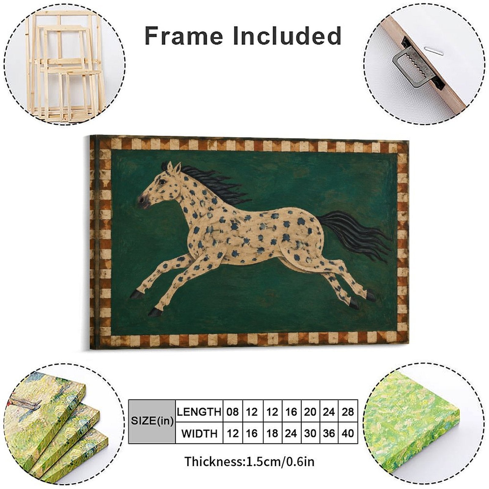 Appaloosa Spotted Horse Folk Art Framed Canvas Wall Art | American Primitive Western Print