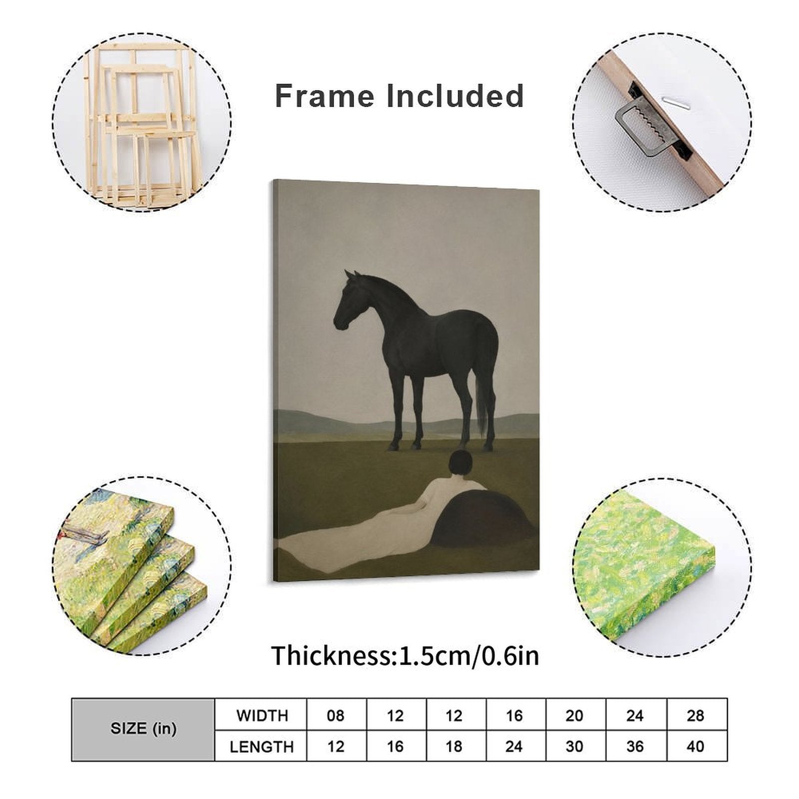 Woman & Black Horse Minimalist Framed Canvas Wall Art | Moody Figurative Print