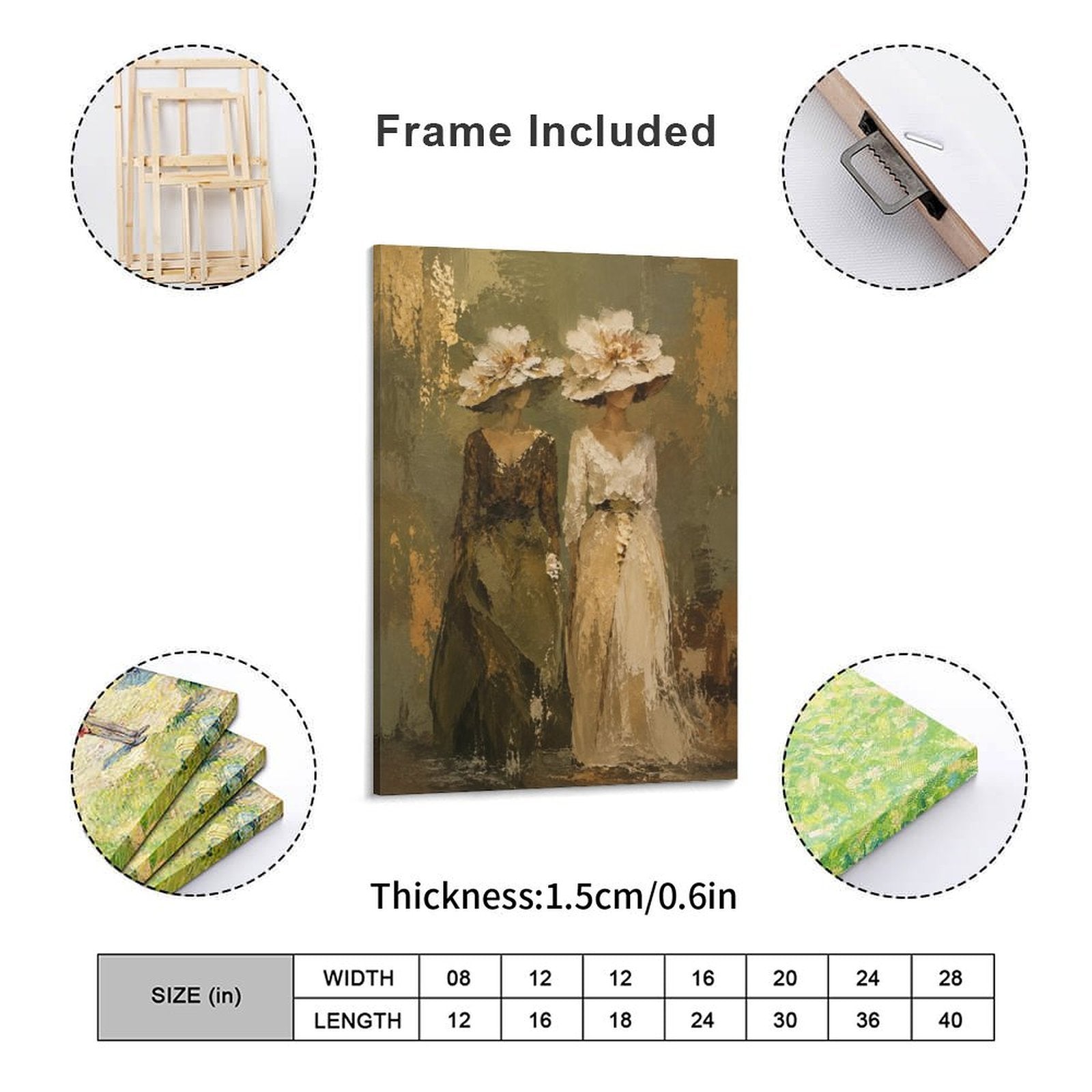 Two Elegant Women Floral Hat Vintage Framed Canvas Wall Art | Old Master Figurative Print
