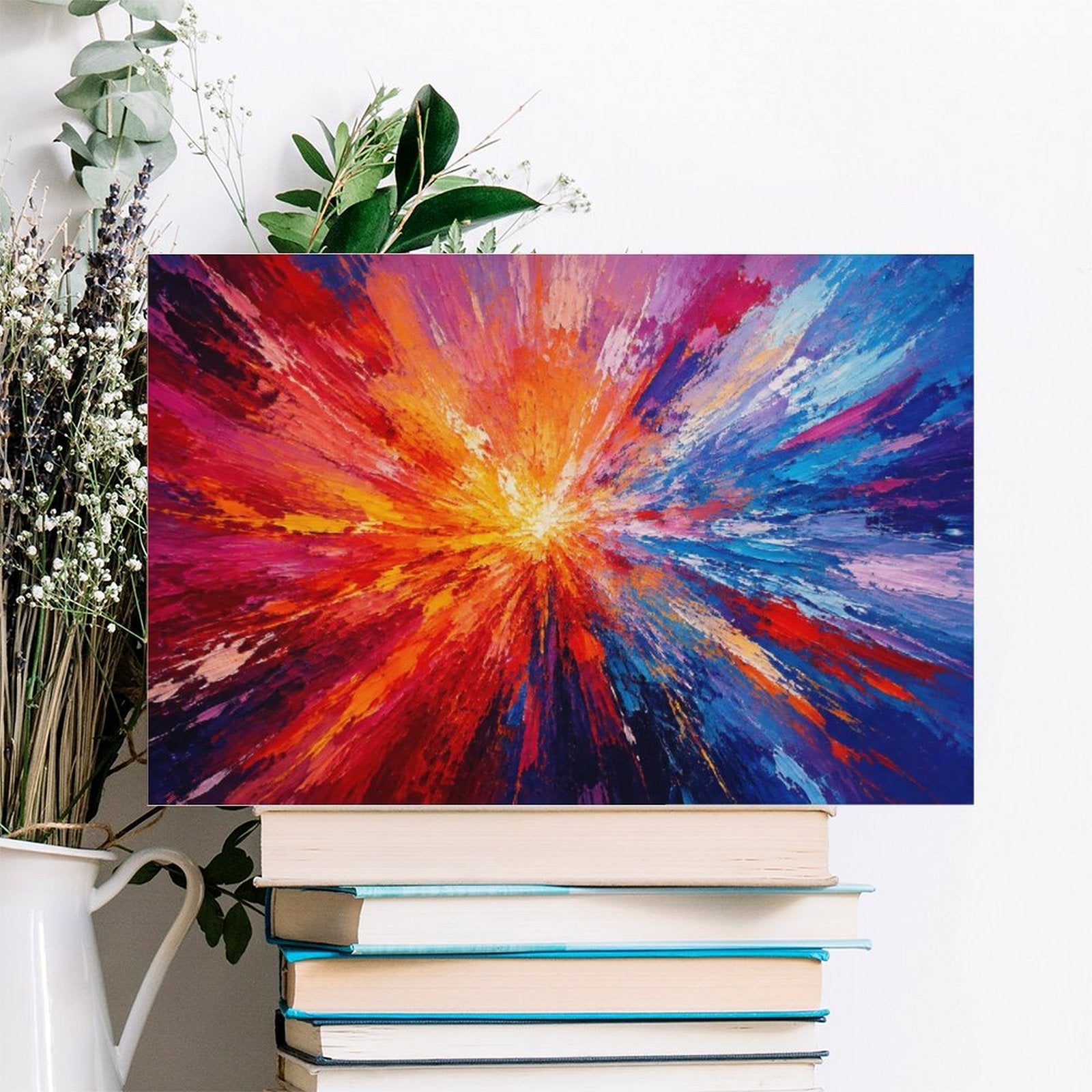 Red Orange Gold Starburst Abstract Framed Canvas Wall Art | Bold Energy Explosion Print
