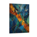 Teal Orange Gold Mosaic Stained Glass Abstract Jewel Tone Geometric Framed Canvas Wall Art