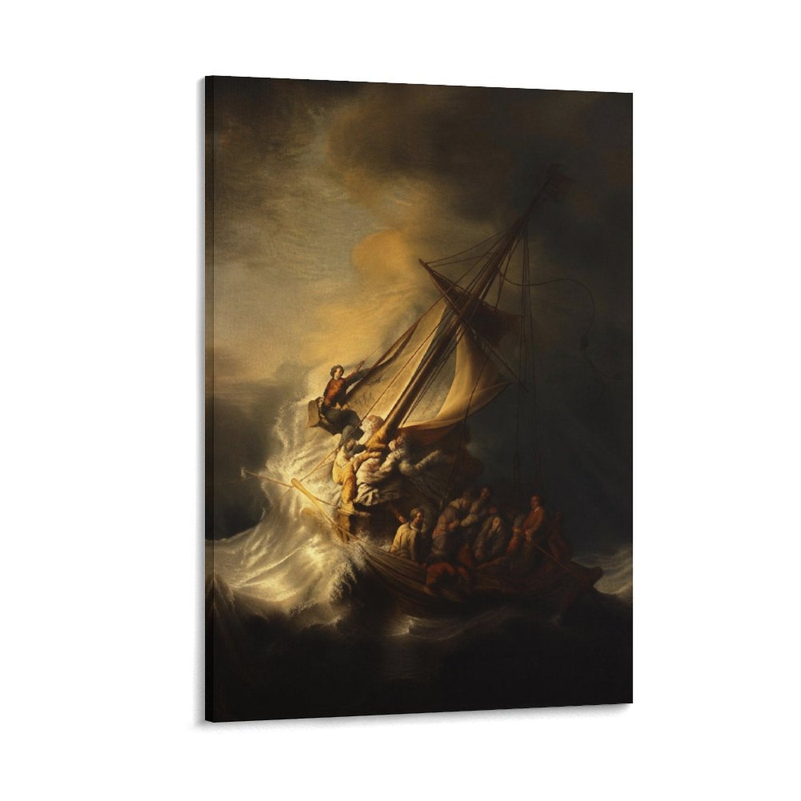 Christ in the Storm Sea of Galilee Rembrandt-Style Baroque Religious Framed Canvas Wall Art