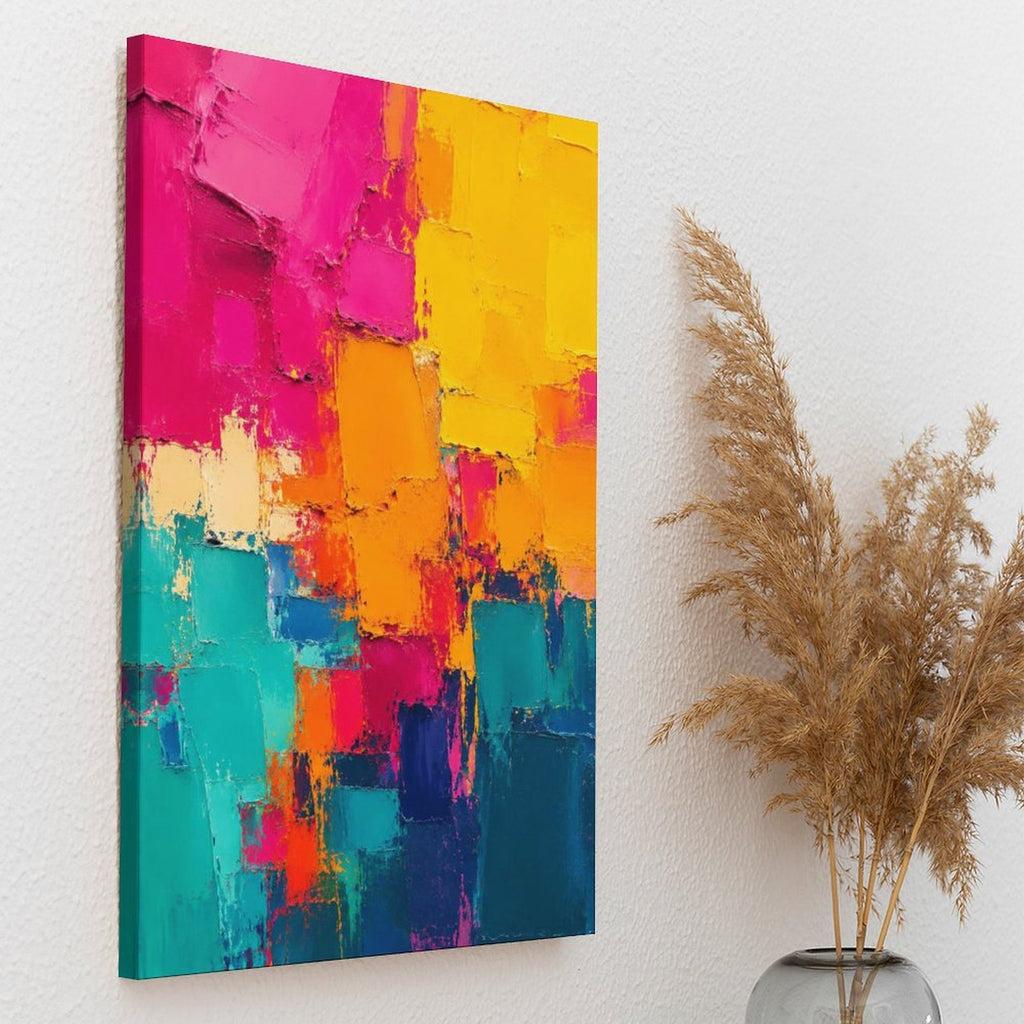 Bold Colorful Abstract Framed Canvas Wall Art | Palette Knife Oil Painting Print