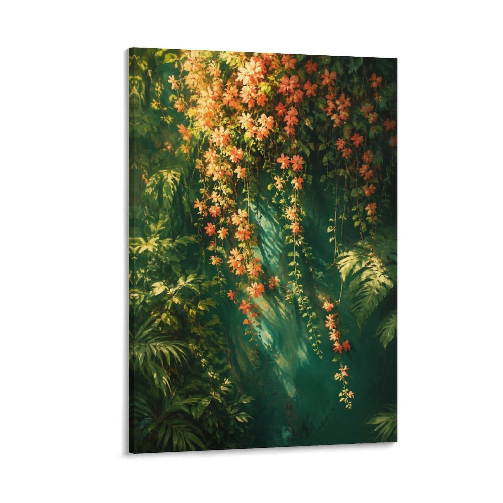 Tropical Rainforest Hanging Orange Flowers Lush Botanical Nature Framed Canvas Wall Art