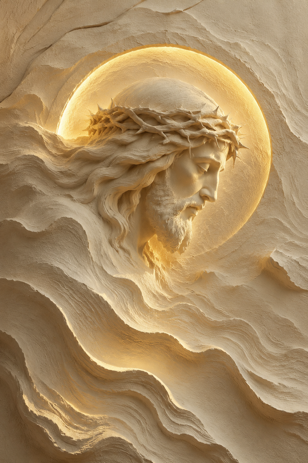 Jesus Crown of Thorns 3D Sand Relief Framed Canvas Wall Art | Sacred Religious Print