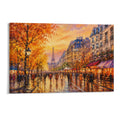 Paris Autumn Street Eiffel Tower Cafe Impressionist French City Framed Canvas Wall Art