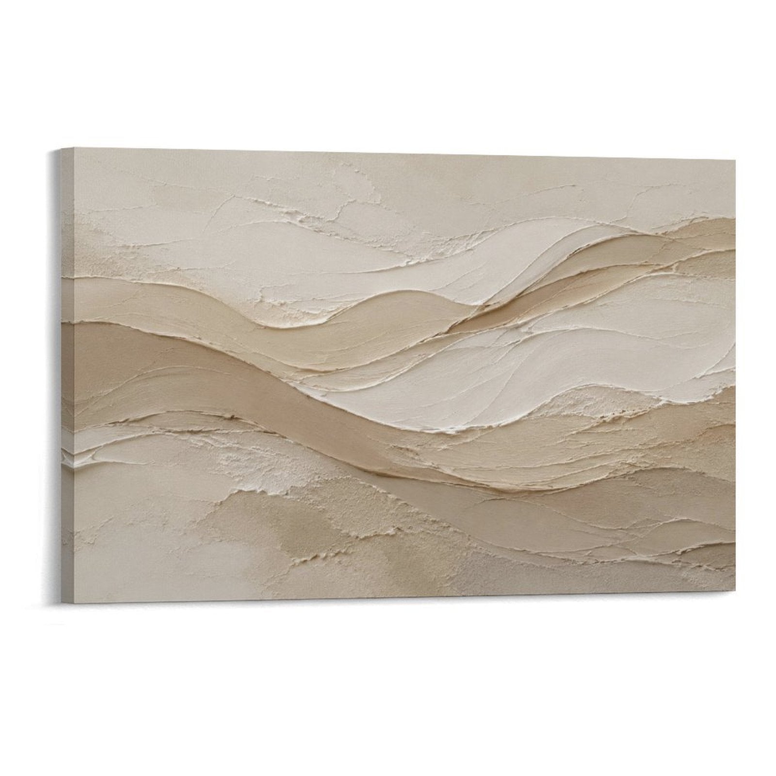 Warm Tan Sand Dune Textured Abstract Neutral Wabi-Sabi Framed Canvas Wall Art