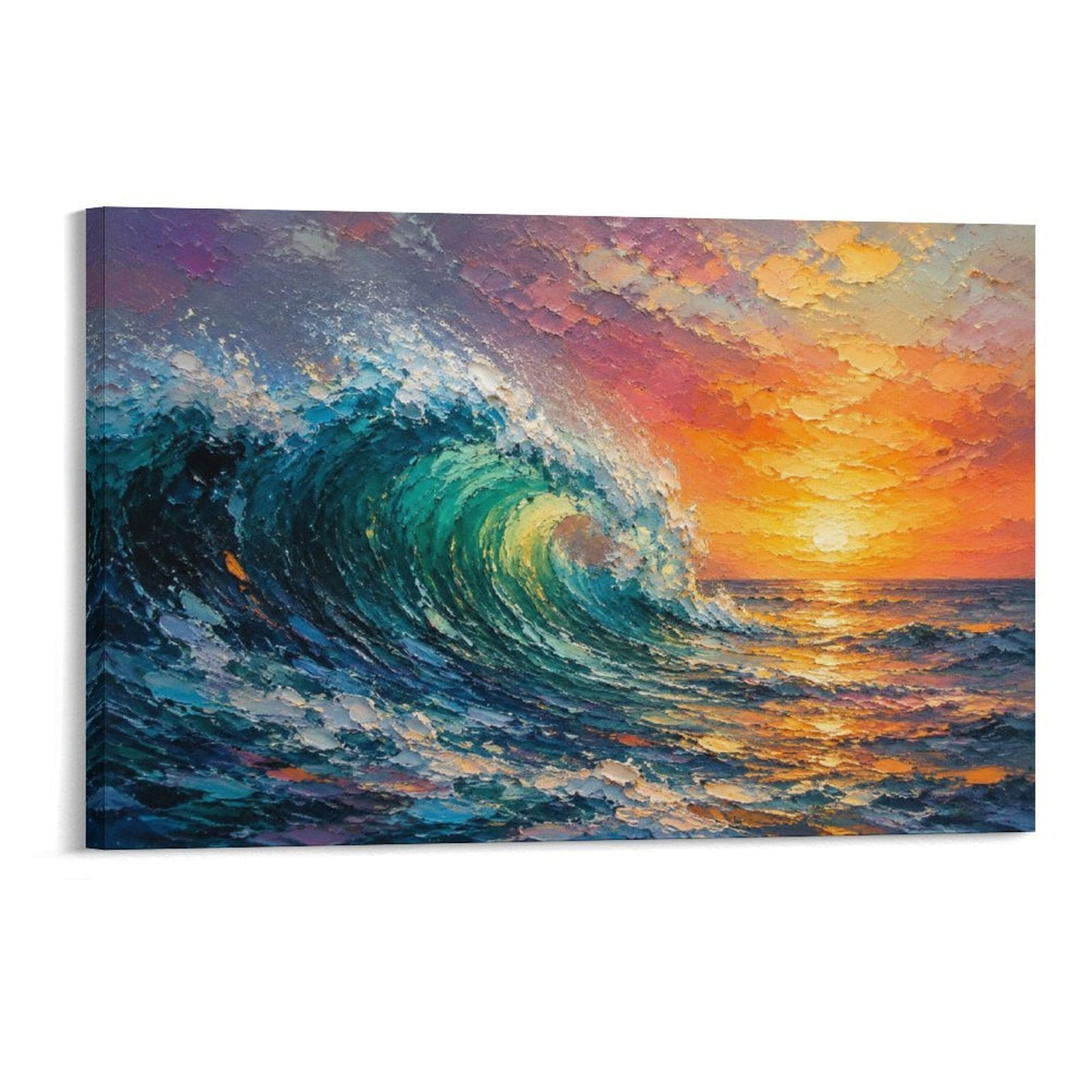 Crashing Ocean Wave Sunset Impressionist Seascape Framed Canvas Wall Art