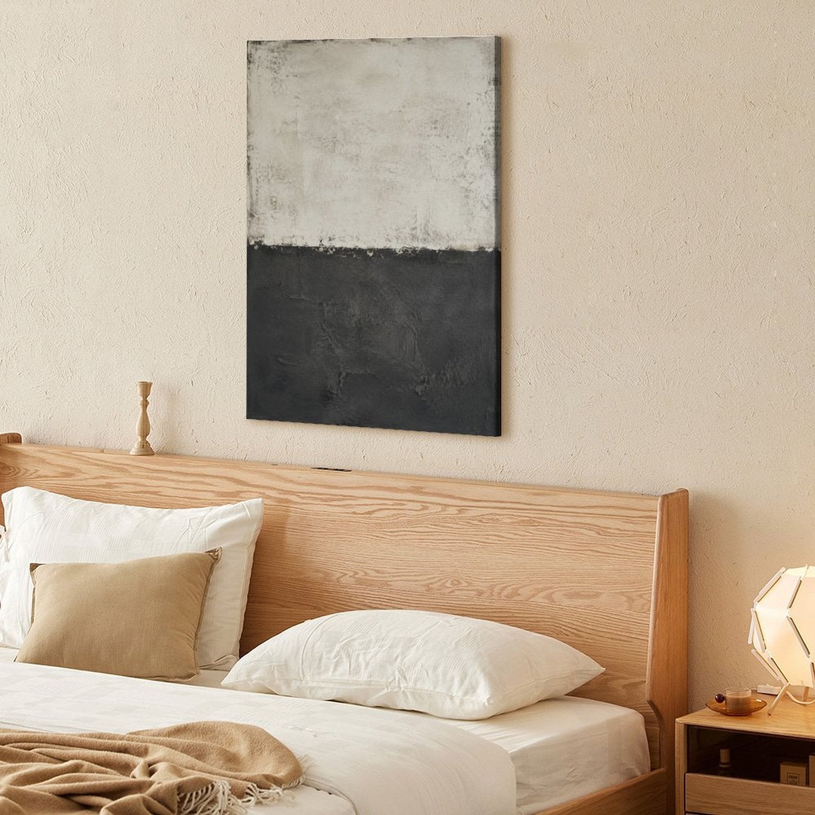 Cream Charcoal Minimalist Abstract Textured Framed Canvas Wall Art | Wabi-Sabi Neutral Print