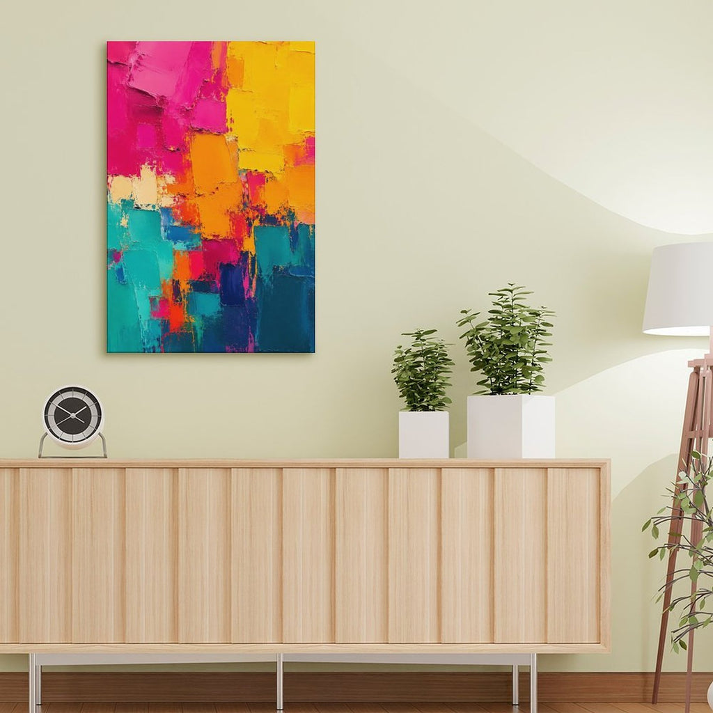 Bold Colorful Abstract Framed Canvas Wall Art | Palette Knife Oil Painting Print