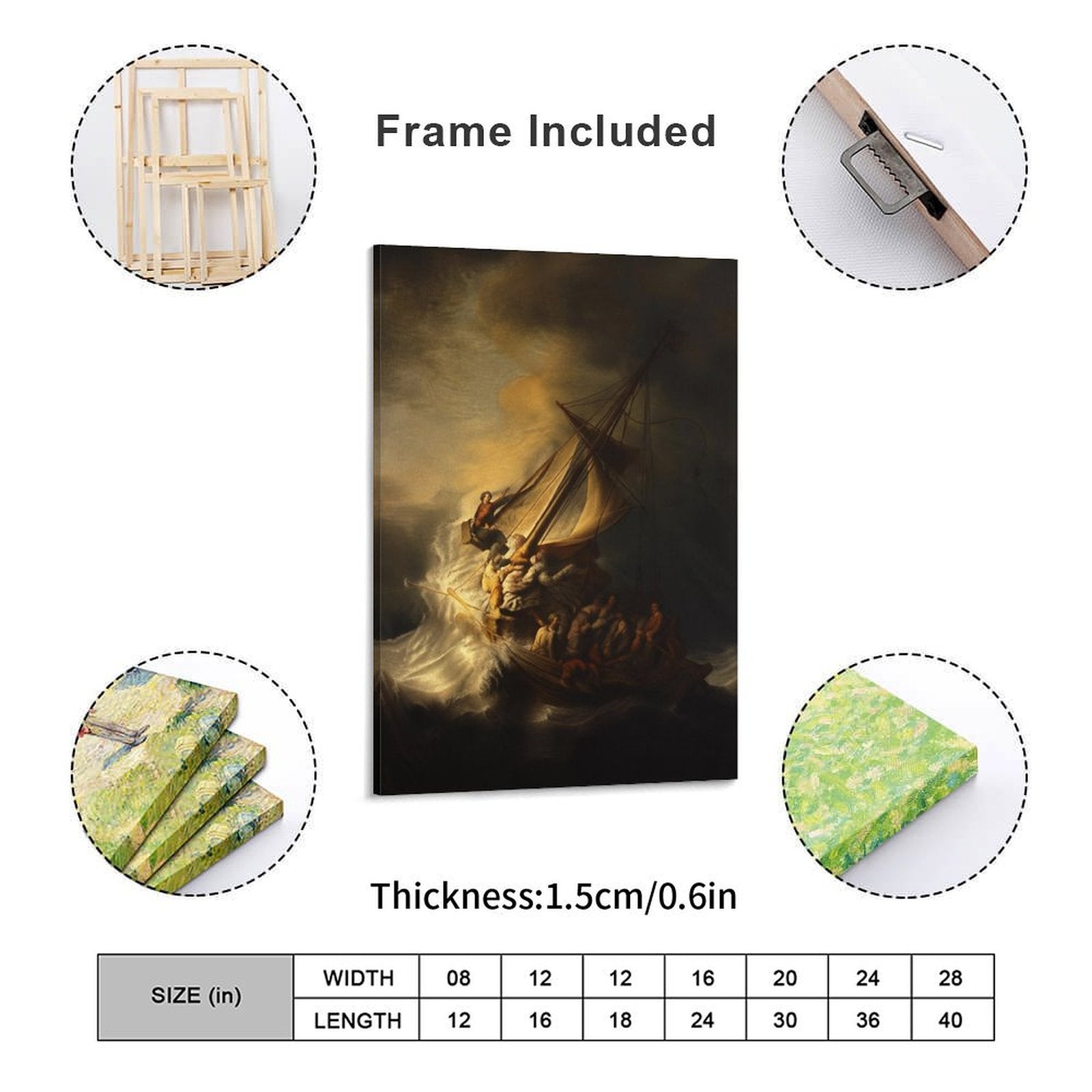 Christ in the Storm on the Sea of Galilee Framed Canvas Wall Art | Rembrandt-Style Baroque Religious Print