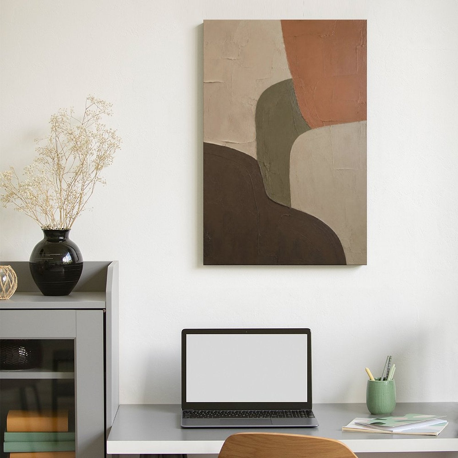 Earth Tone Geometric Abstract Textured Framed Canvas Wall Art | Boho Terracotta Neutral Print