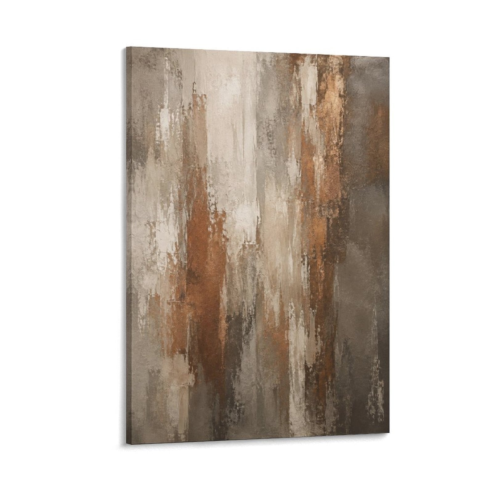 Warm Brown Copper Vertical Textured Abstract Neutral Wabi-Sabi Framed Canvas Wall Art