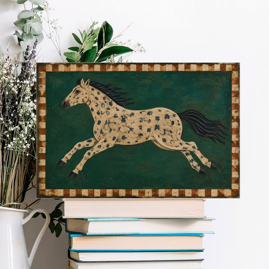Appaloosa Spotted Horse Folk Art Framed Canvas Wall Art | American Primitive Western Print