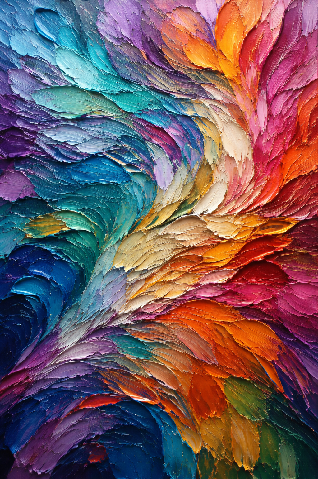 Rainbow Spiral Textured Abstract Framed Canvas Wall Art | Vibrant Palette Knife Swirl Print
