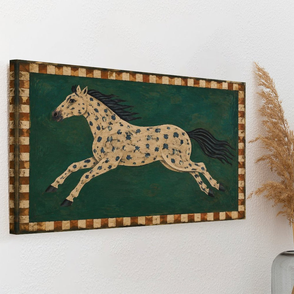 Appaloosa Spotted Horse Folk Art Framed Canvas Wall Art | American Primitive Western Print