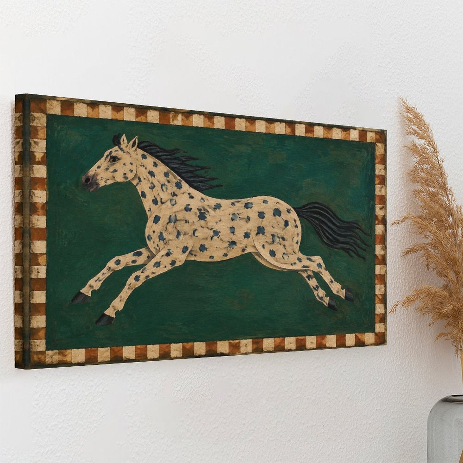 Appaloosa Spotted Horse Folk Art Framed Canvas Wall Art | American Primitive Western Print