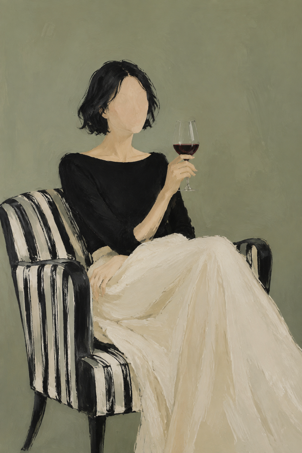 Elegant Woman with Wine Glass Framed Canvas Wall Art | Minimalist Figurative Print