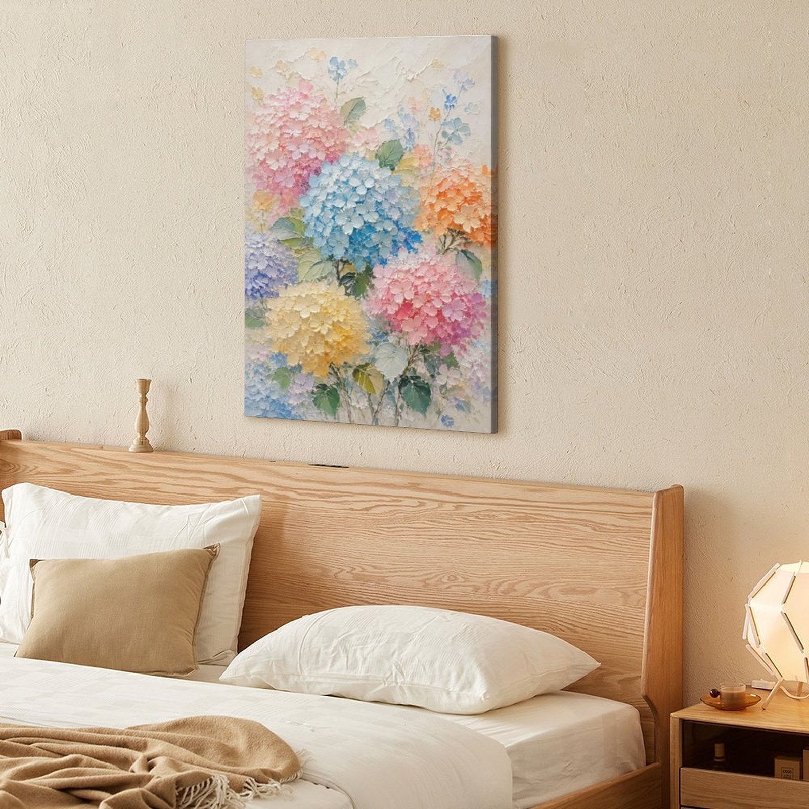 Colorful Hydrangea Garden Textured Framed Canvas Wall Art | Pastel Floral Relief Print