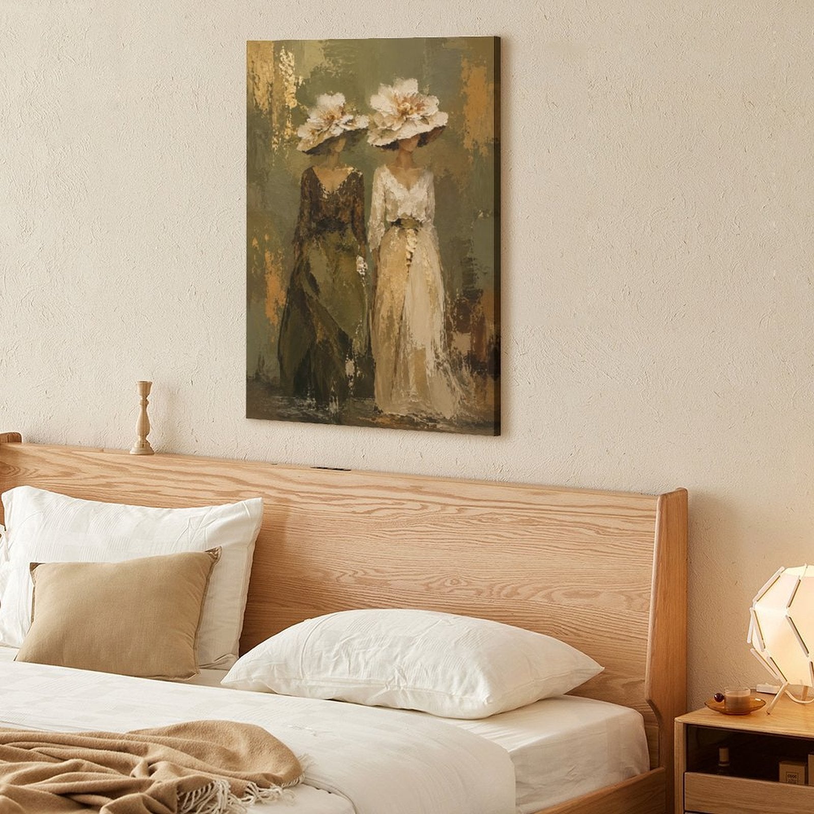 Two Elegant Women Floral Hat Vintage Framed Canvas Wall Art | Old Master Figurative Print