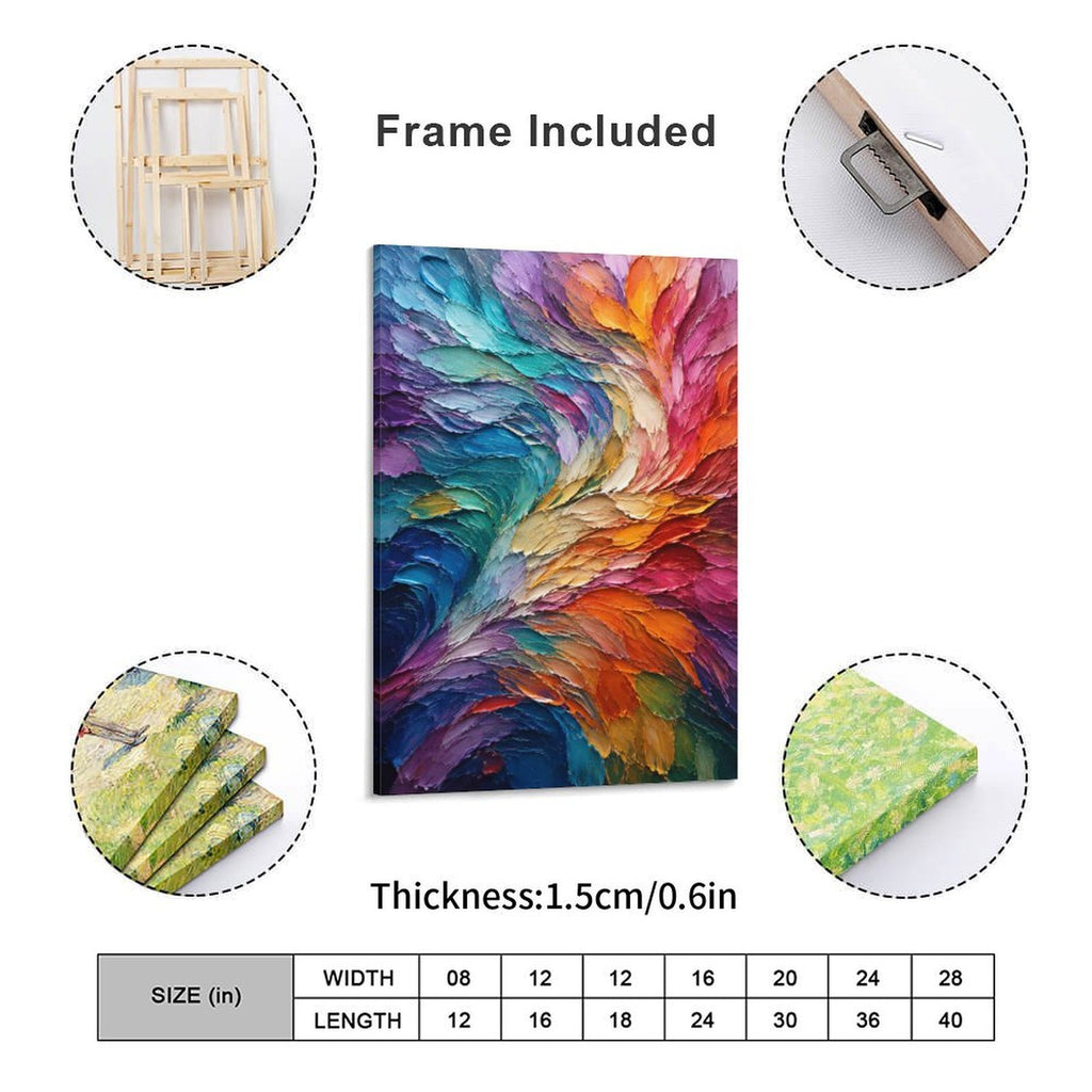 Rainbow Spiral Textured Abstract Framed Canvas Wall Art | Vibrant Palette Knife Swirl Print