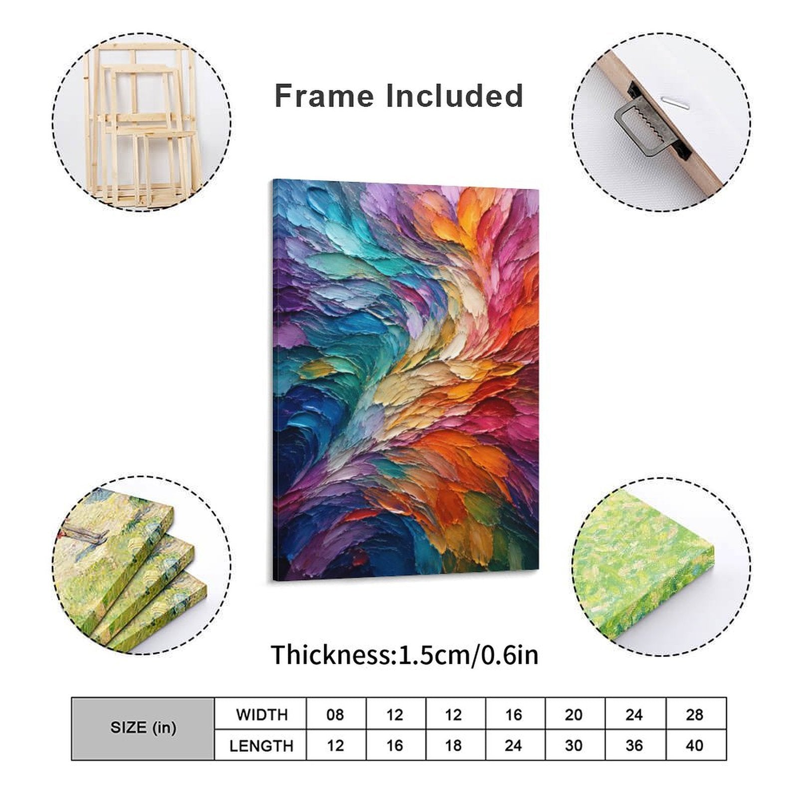 Rainbow Spiral Textured Abstract Framed Canvas Wall Art | Vibrant Palette Knife Swirl Print