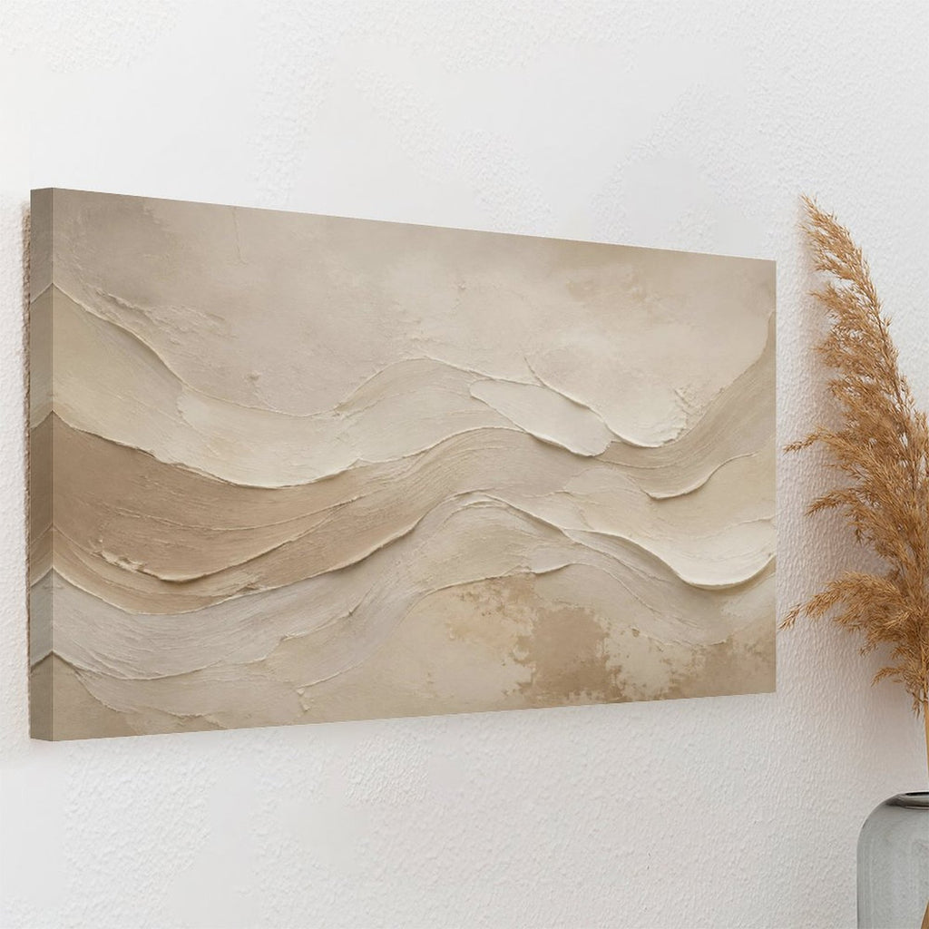 Beige Sand Wave Textured Abstract Framed Canvas Wall Art | Minimalist Neutral Plaster Print