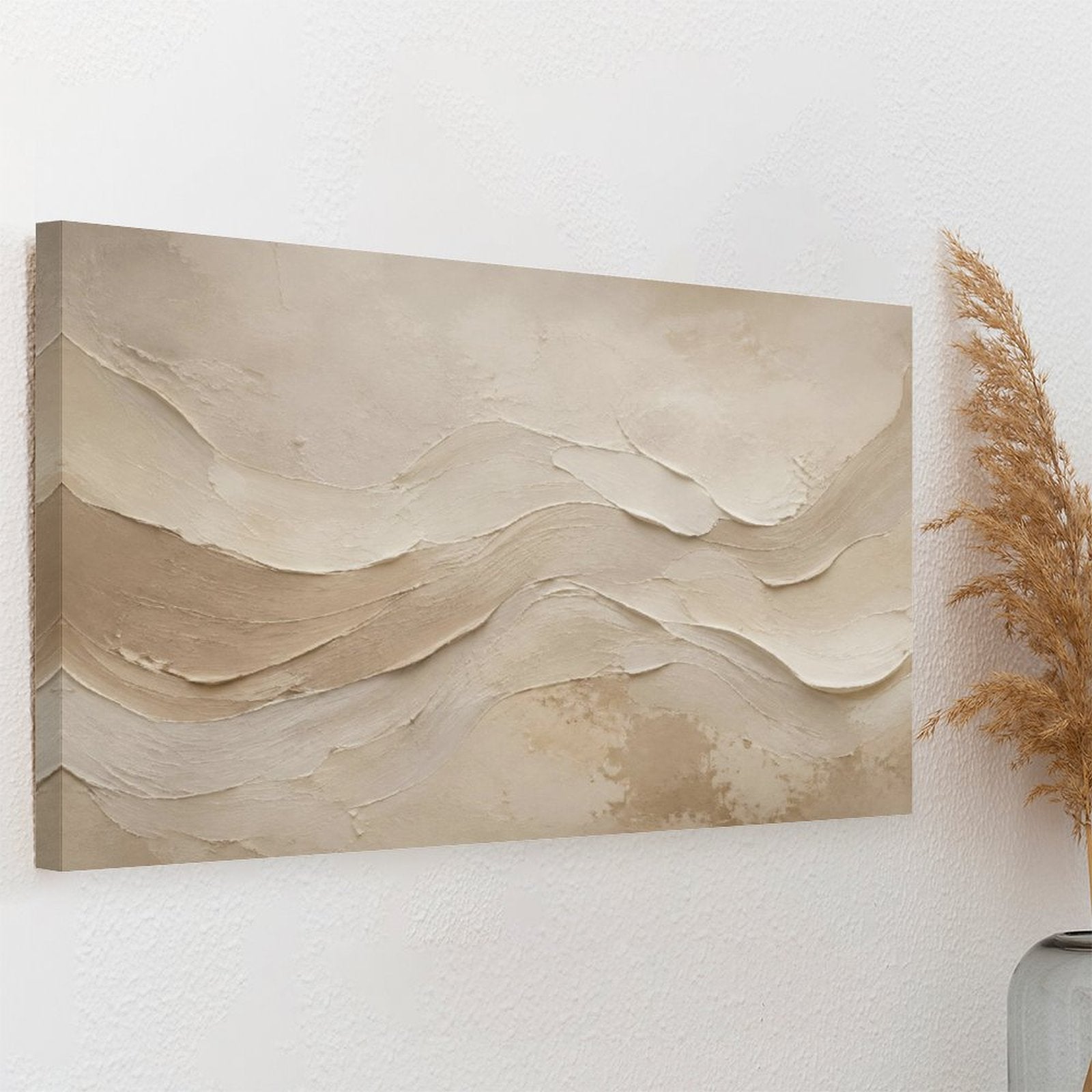 Beige Sand Wave Textured Abstract Framed Canvas Wall Art | Minimalist Neutral Plaster Print