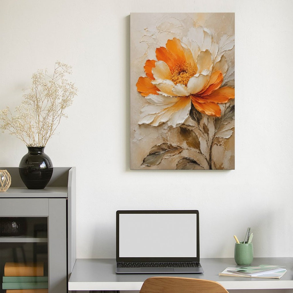 Orange & White Peony Textured Framed Canvas Wall Art | Floral Oil Painting Print