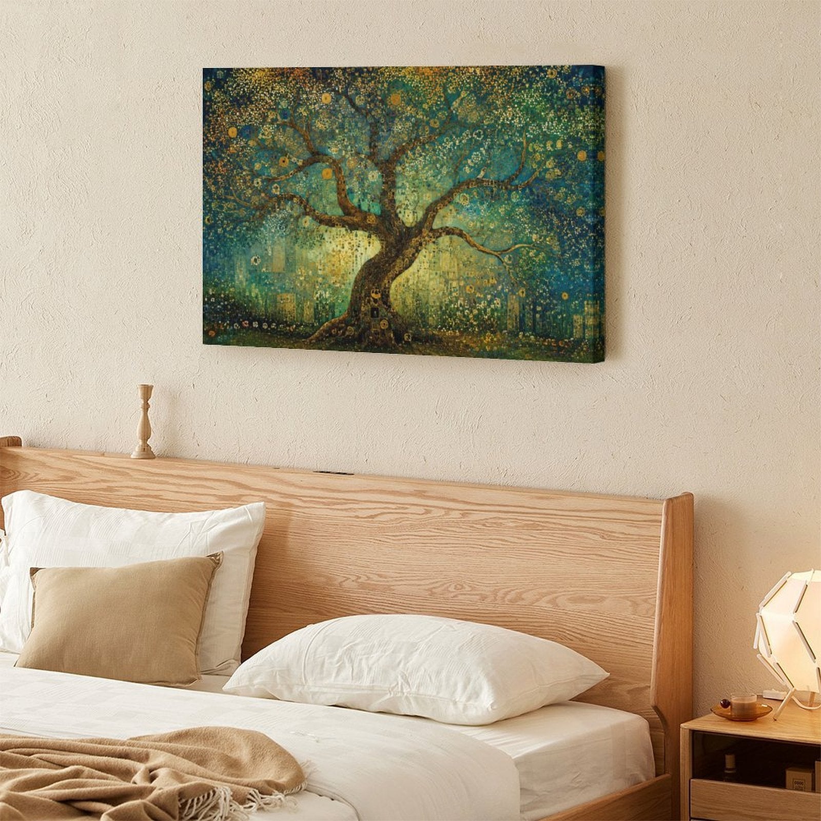 Klimt-Style Tree of Life Gold Mosaic Framed Canvas Wall Art | Art Nouveau Teal Print