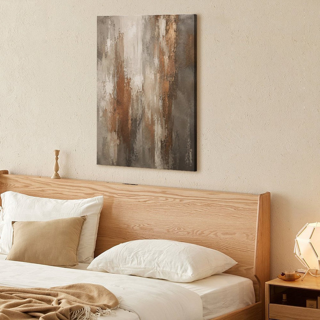 Warm Brown Copper Vertical Textured Abstract Framed Canvas Wall Art | Neutral Wabi-Sabi Print