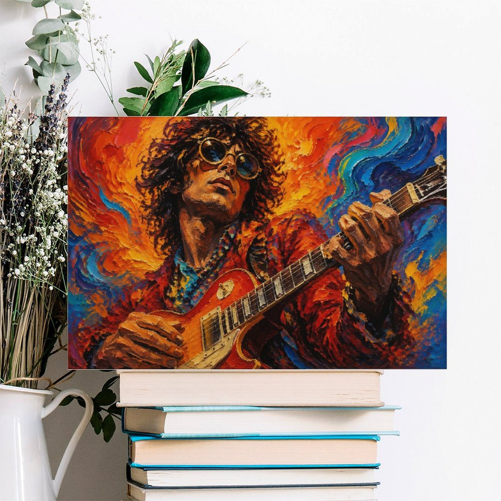 Psychedelic Rock Guitarist Framed Canvas Wall Art | Expressionist Music Portrait Print