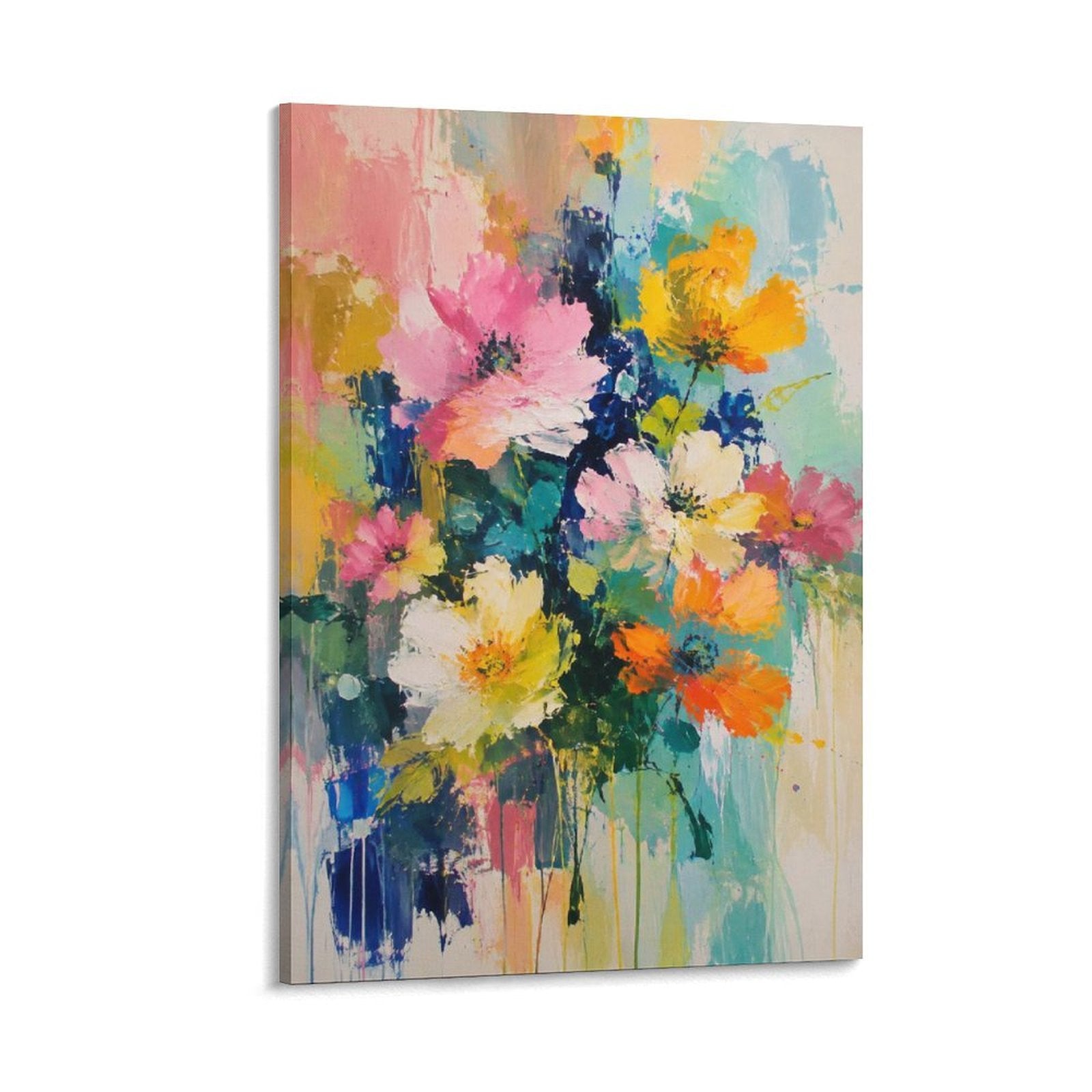 Vibrant Wildflower Bouquet Abstract Colorful Expressionist Floral Framed Canvas Wall Art