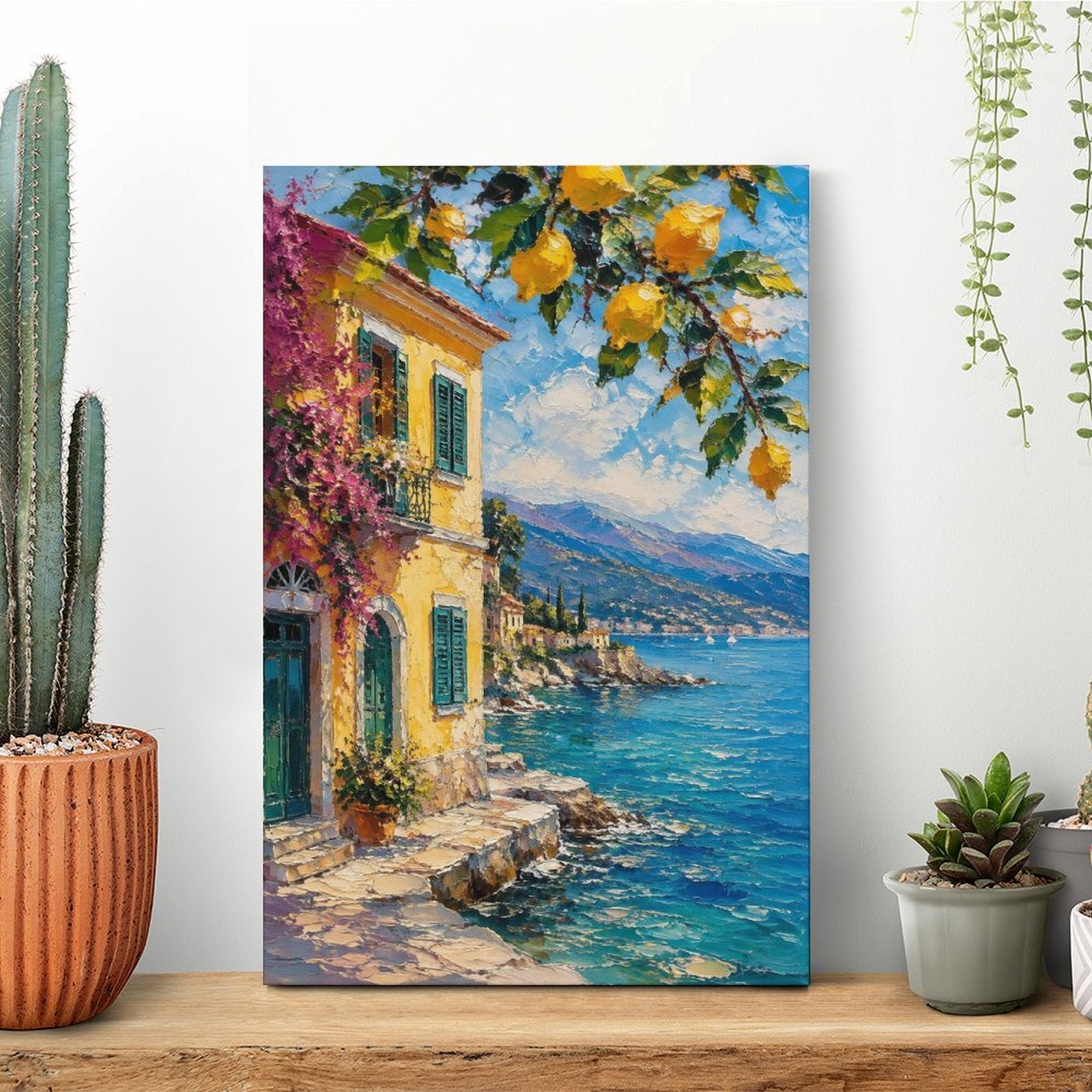Italian Coastal Villa Lemon Tree Framed Canvas Wall Art | Amalfi Mediterranean Print