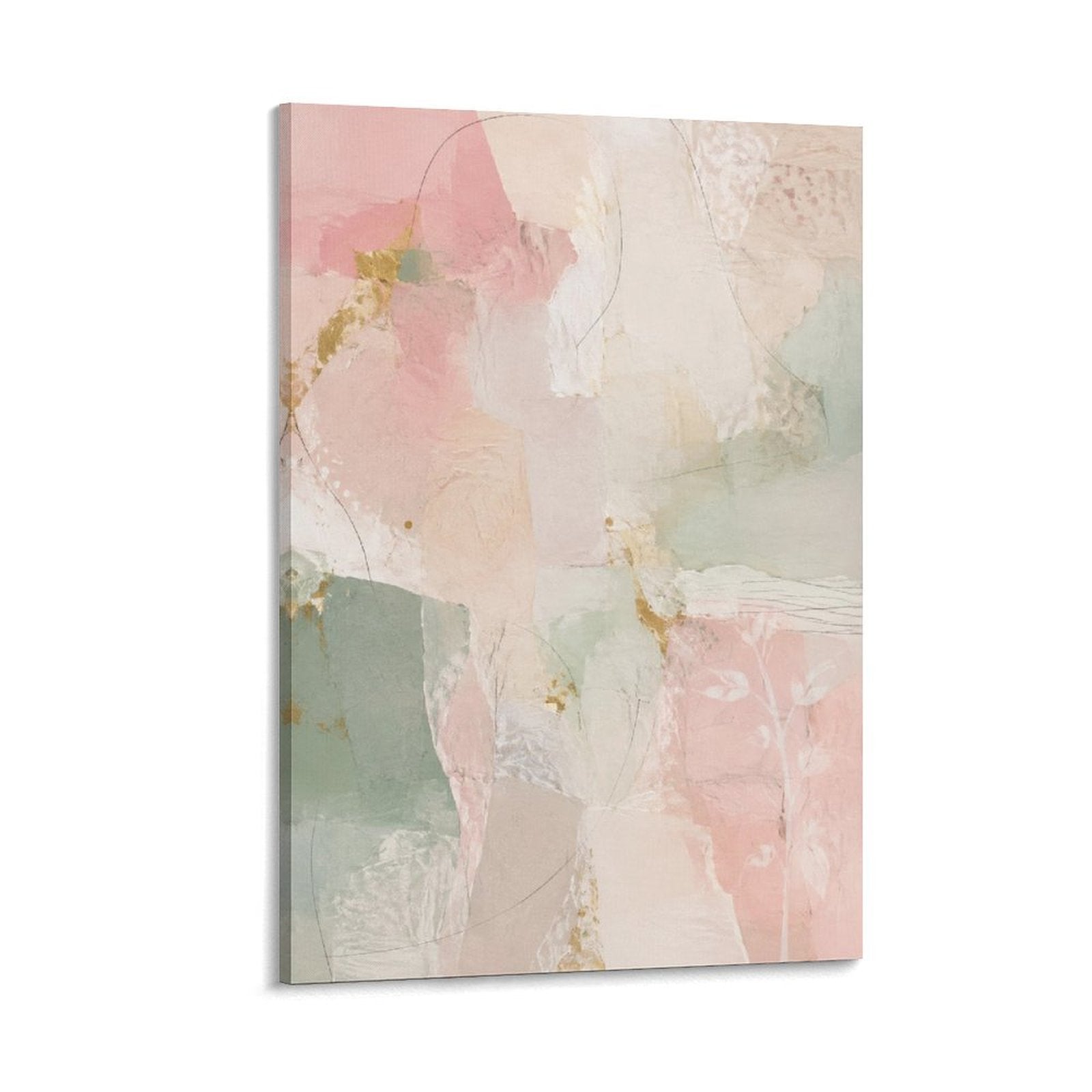 Blush Pink Mint Gold Soft Abstract French Romantic Pastel Framed Canvas Wall Art