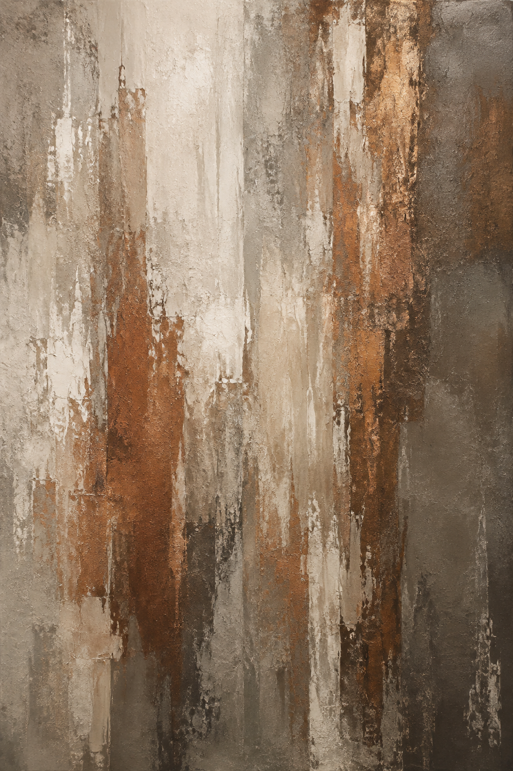 Warm Brown Copper Vertical Textured Abstract Framed Canvas Wall Art | Neutral Wabi-Sabi Print
