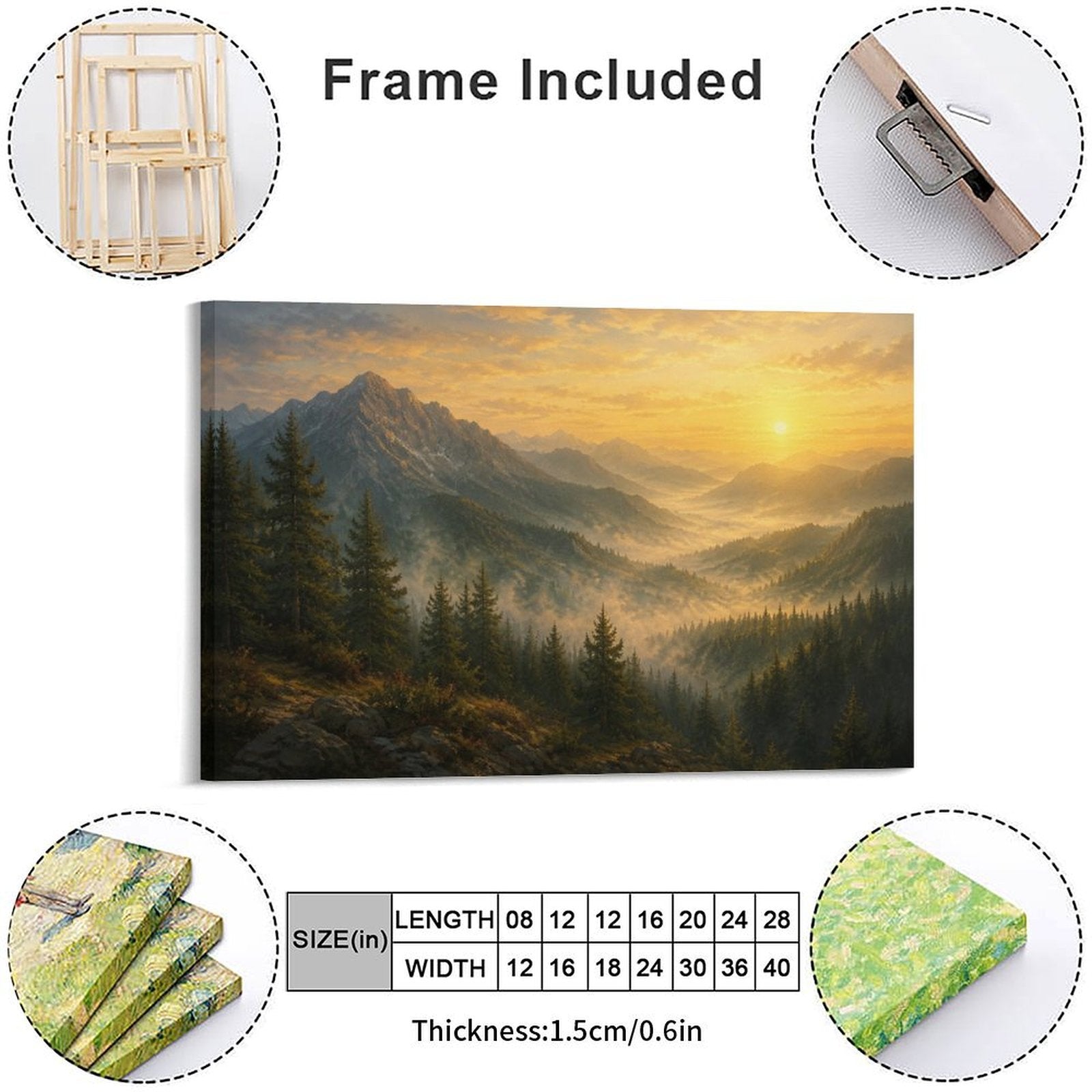 Alpine Mountain Valley Sunrise Framed Canvas Wall Art | Old Master Golden Landscape Print