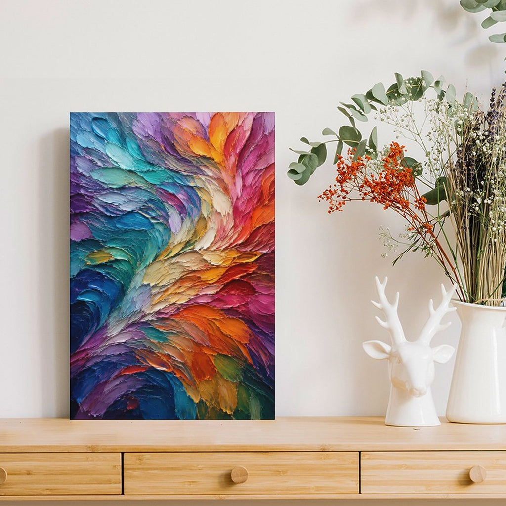 Rainbow Spiral Textured Abstract Framed Canvas Wall Art | Vibrant Palette Knife Swirl Print