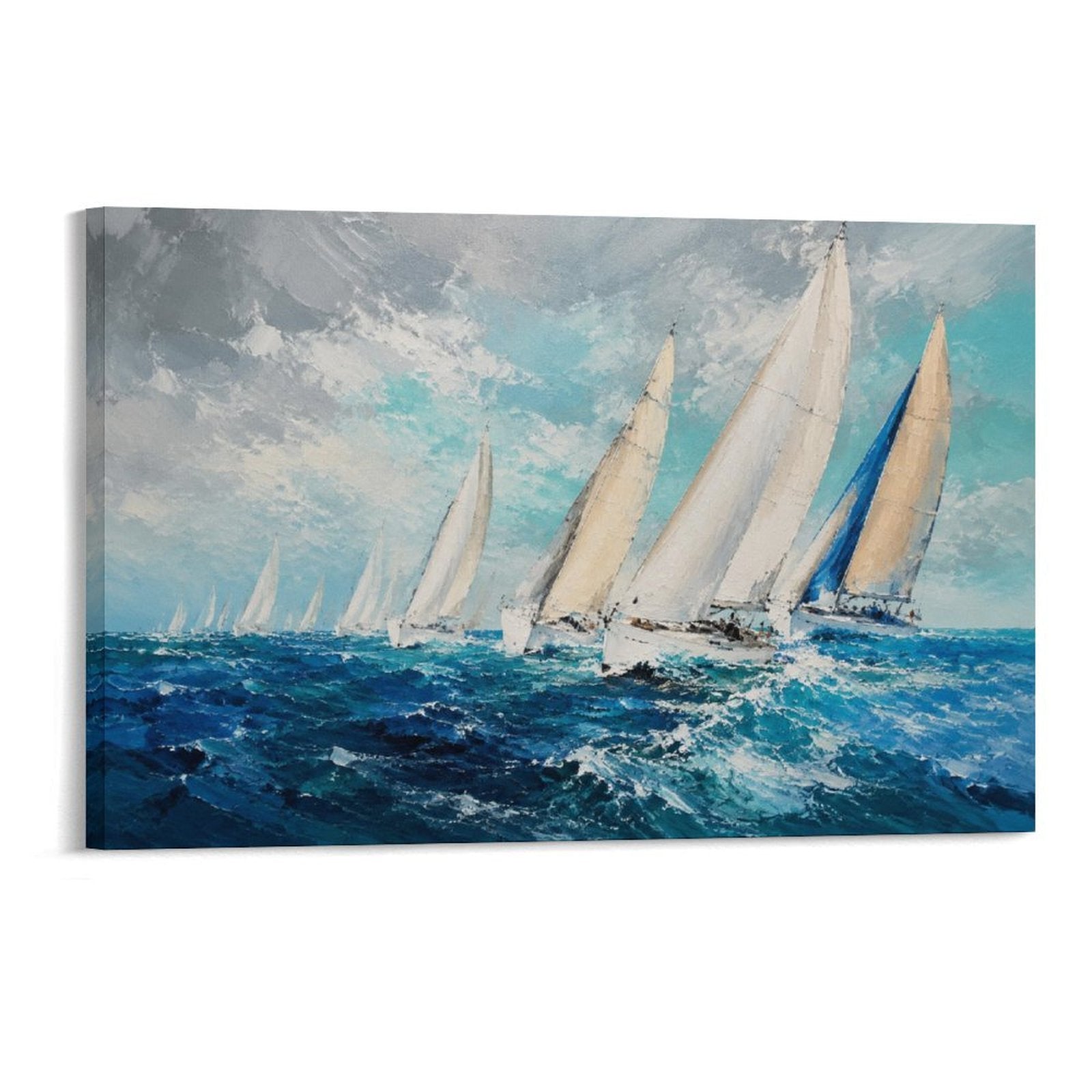 Sailing Regatta Ocean Race Impressionist Nautical Seascape Framed Canvas Wall Art