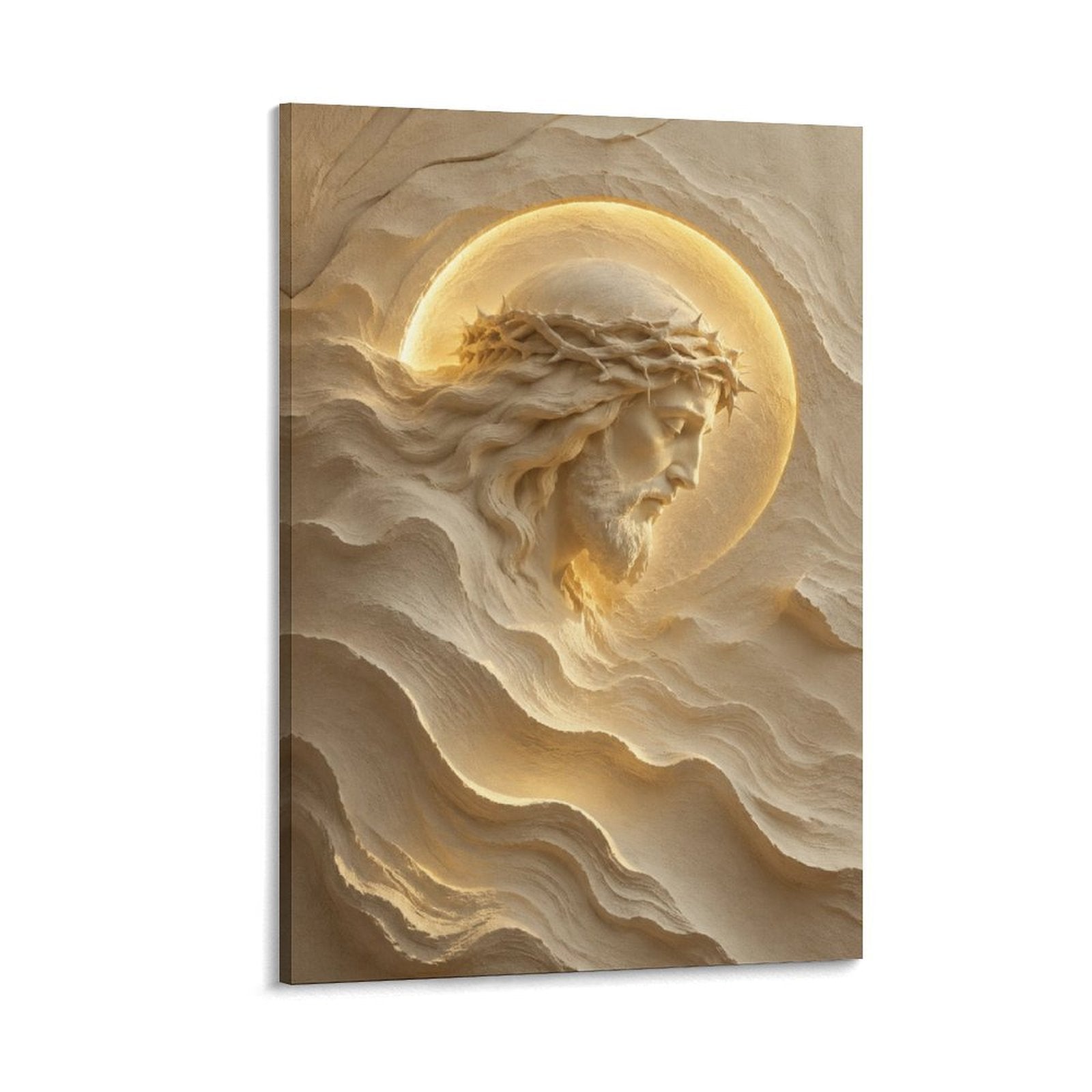 Jesus Crown of Thorns 3D Sand Relief Sacred Religious Framed Canvas Wall Art