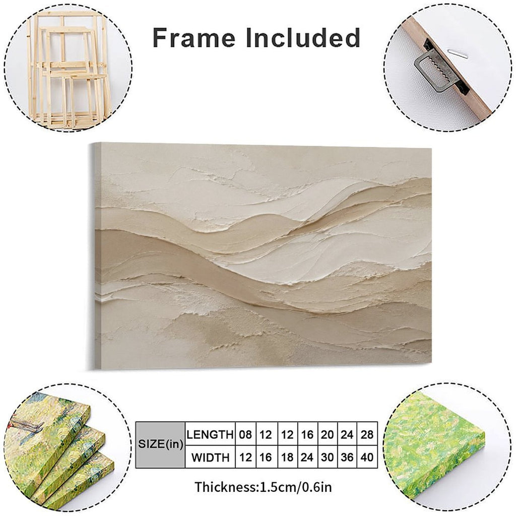 Warm Tan Sand Dune Textured Abstract Framed Canvas Wall Art | Neutral Wabi-Sabi Print