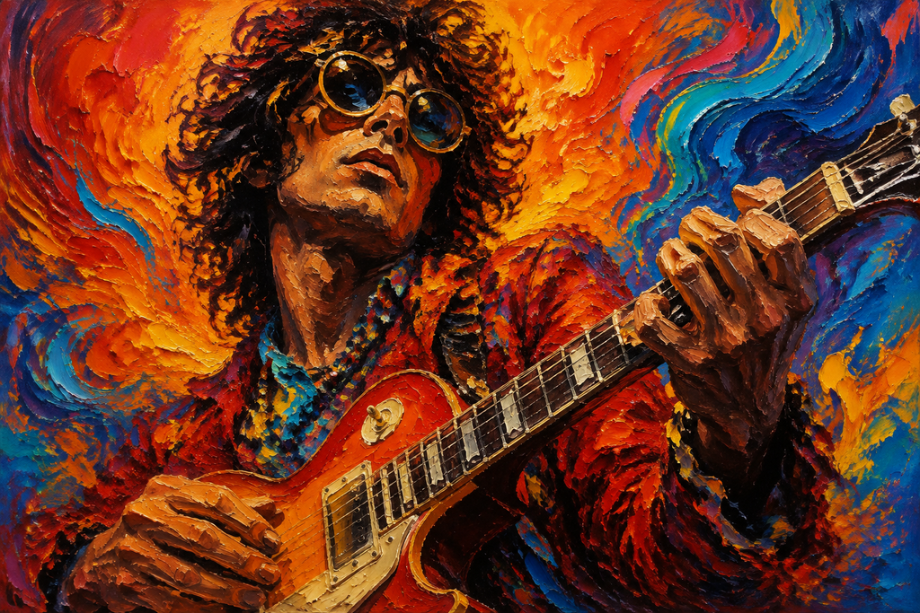 Psychedelic Rock Guitarist Framed Canvas Wall Art | Expressionist Music Portrait Print