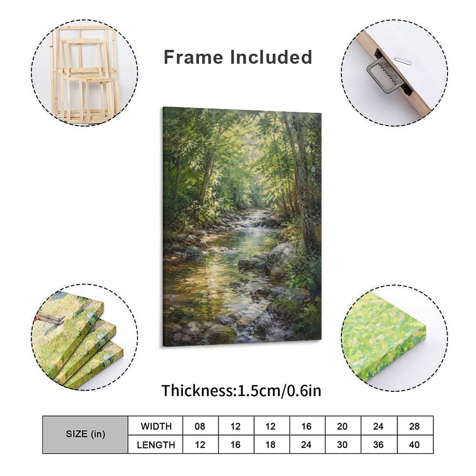 Sunlit Forest Stream Rocky Creek Framed Canvas Wall Art | Realist Nature Landscape Print
