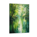 Emerald Forest River Monet-Style Impressionist Green Nature Framed Canvas Wall Art