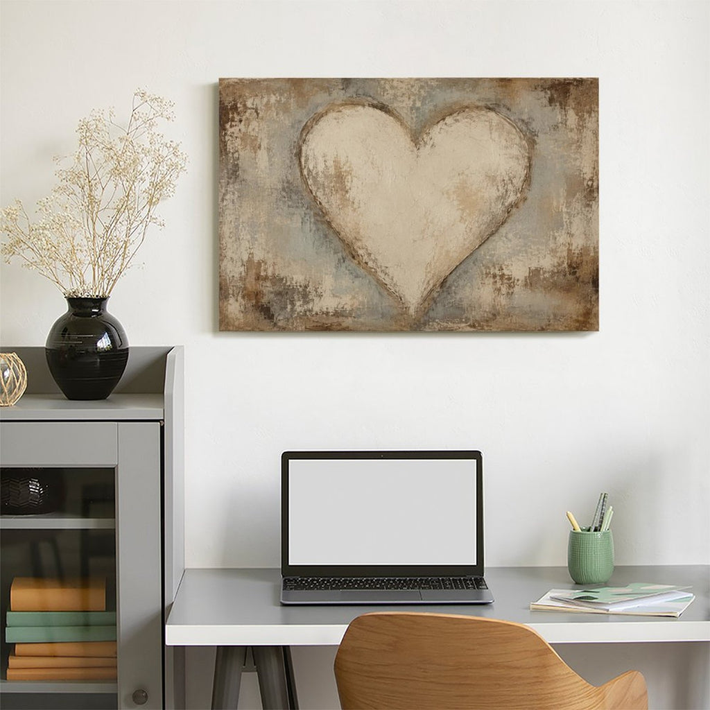 Rustic Cream Heart Textured Framed Canvas Wall Art | Vintage Romantic Love Print