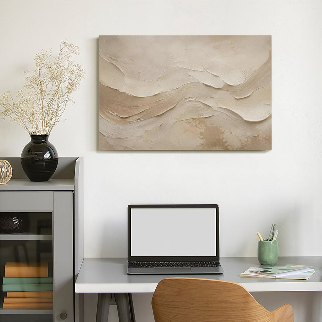 Beige Sand Wave Textured Abstract Framed Canvas Wall Art | Minimalist Neutral Plaster Print