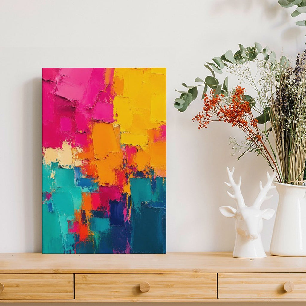 Bold Colorful Abstract Framed Canvas Wall Art | Palette Knife Oil Painting Print
