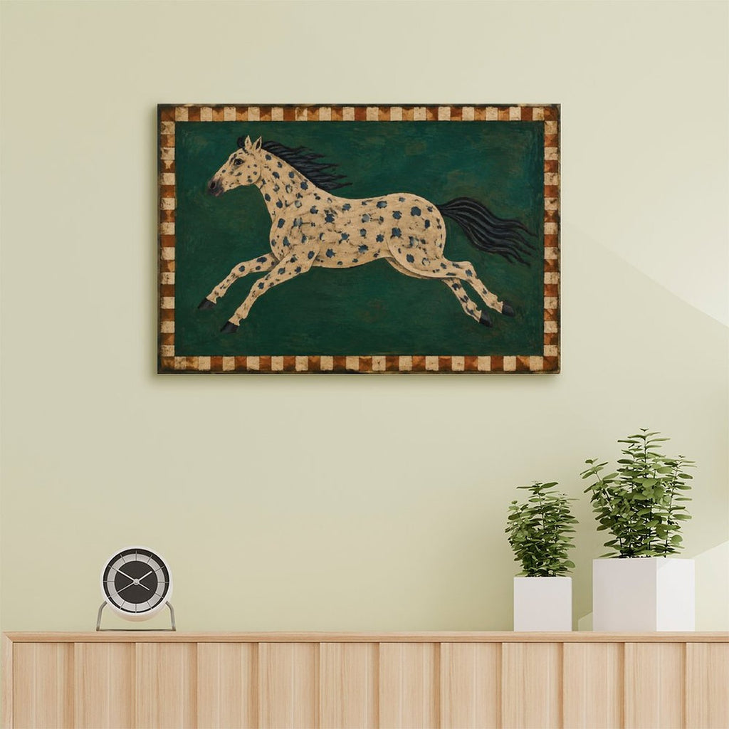 Appaloosa Spotted Horse Folk Art Framed Canvas Wall Art | American Primitive Western Print